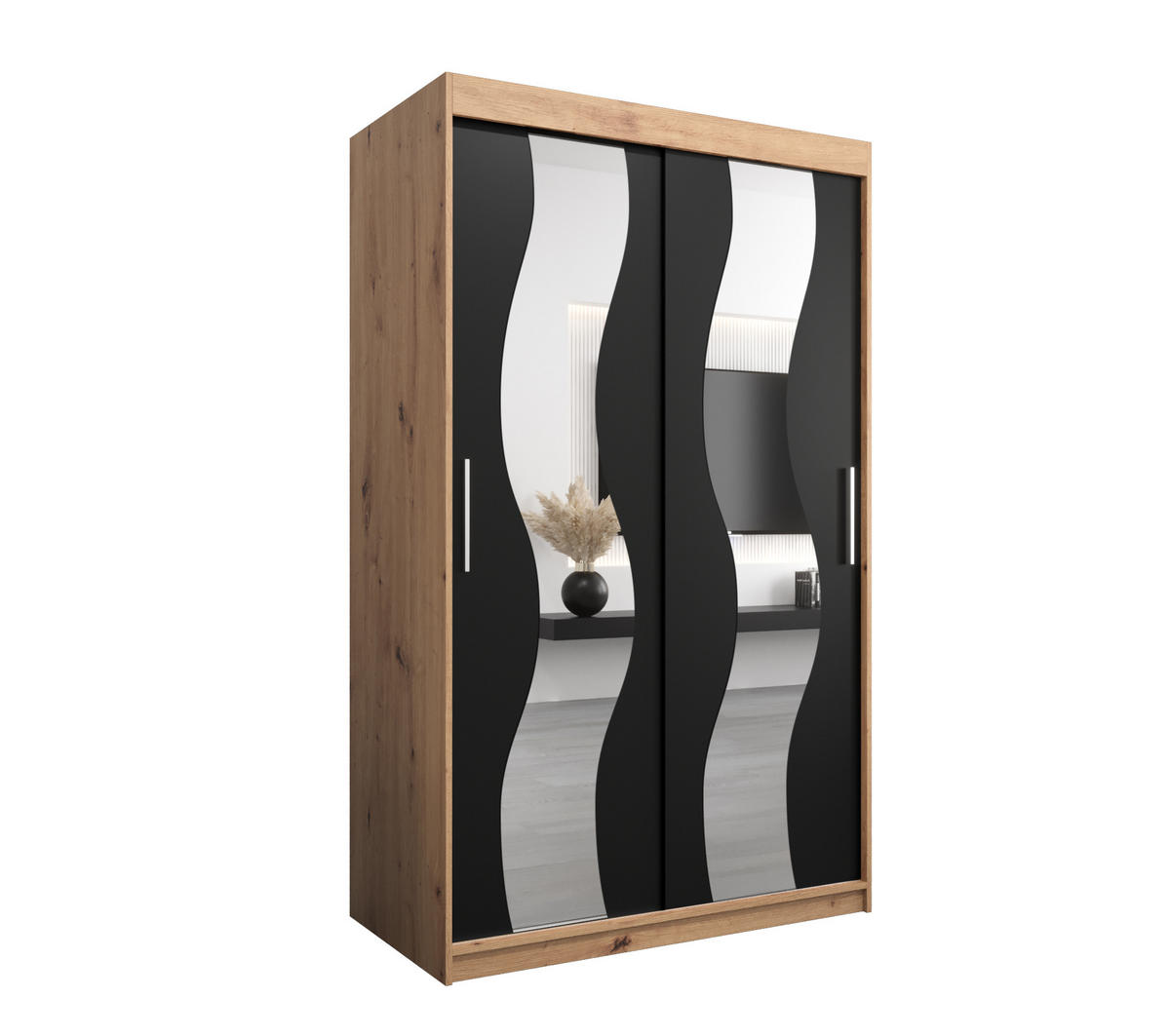 SCHWEBETÜRENSCHRANK 200/120/62 2-türig - Silberfarben/Schwarz, Holz/Kunststoff (120/200/62cm) - Abiks Möbel