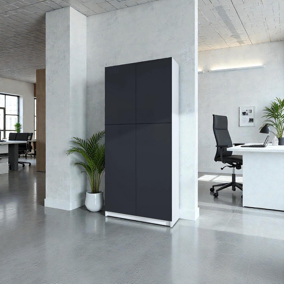 AKTENSCHRANK Elona M1, Büroschrank mit Soft-Close & Push-to-Open, Weiß/Schwarz matt (82 x 184 x 37 cm) - Schwarz, Holzwerkstoff (82/184/37cm) - InnoFurn