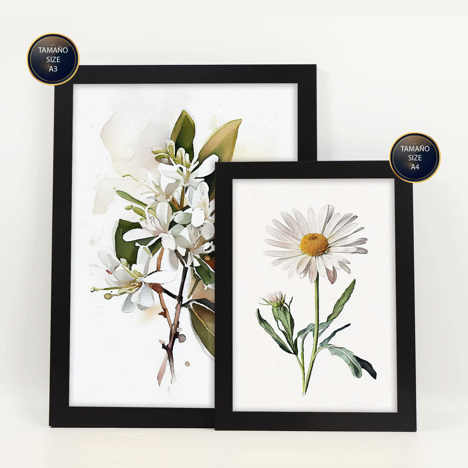 POSTER Set Mit 6 Weiße Blumen Vollfarbige Natur Und Botanikdrucke Mit Blumenmotiven Auf Reinweißen Hintergründen A3 & A4 Schwarzer Rahmen - Schwarz, Papier (29/3cm) - Nacnic