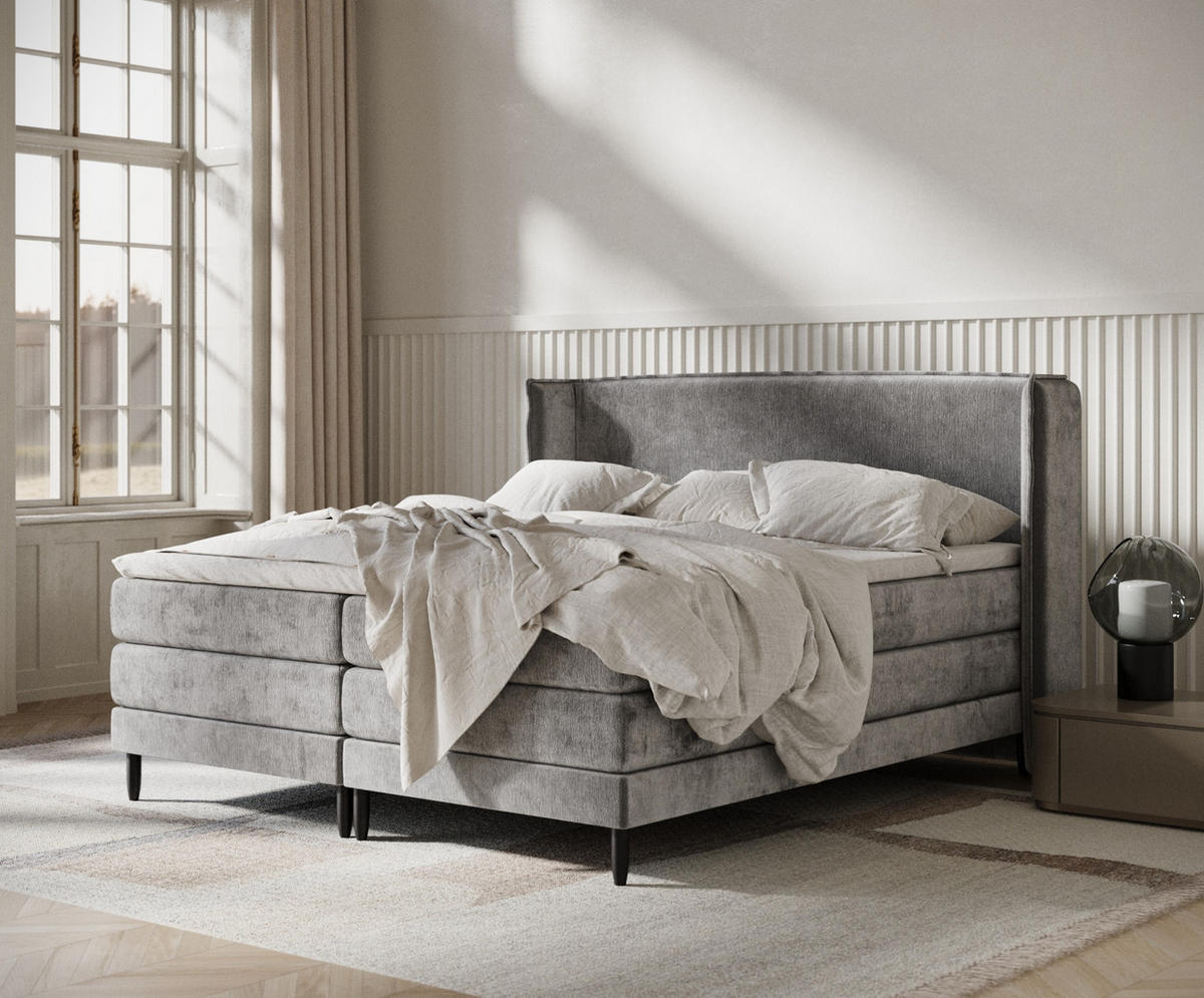 BOXSPRINGBETT Carizzo Grau 180/200 cm mit Matratze und Topper - Schwarz/Grau, Holz/Holzwerkstoff (180/200cm) - Maison de Reve