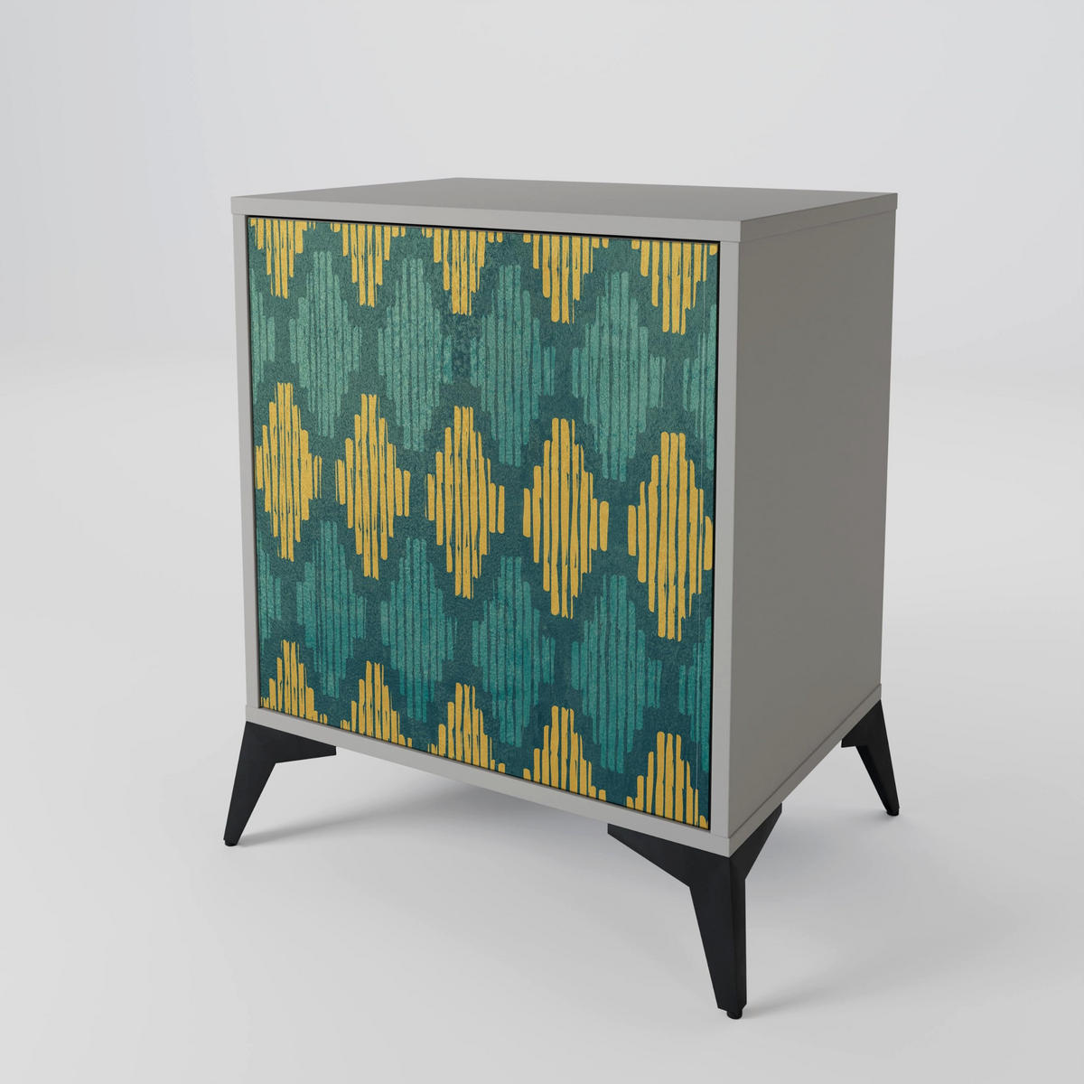 SIDEBOARD POLYGONS, Grau, 57,5x42x72,5 cm, Schwarze Metallfüße - Multicolor/Schwarz, Holzwerkstoff/Metall (57.5/72.5/42cm) - SpaceRebels