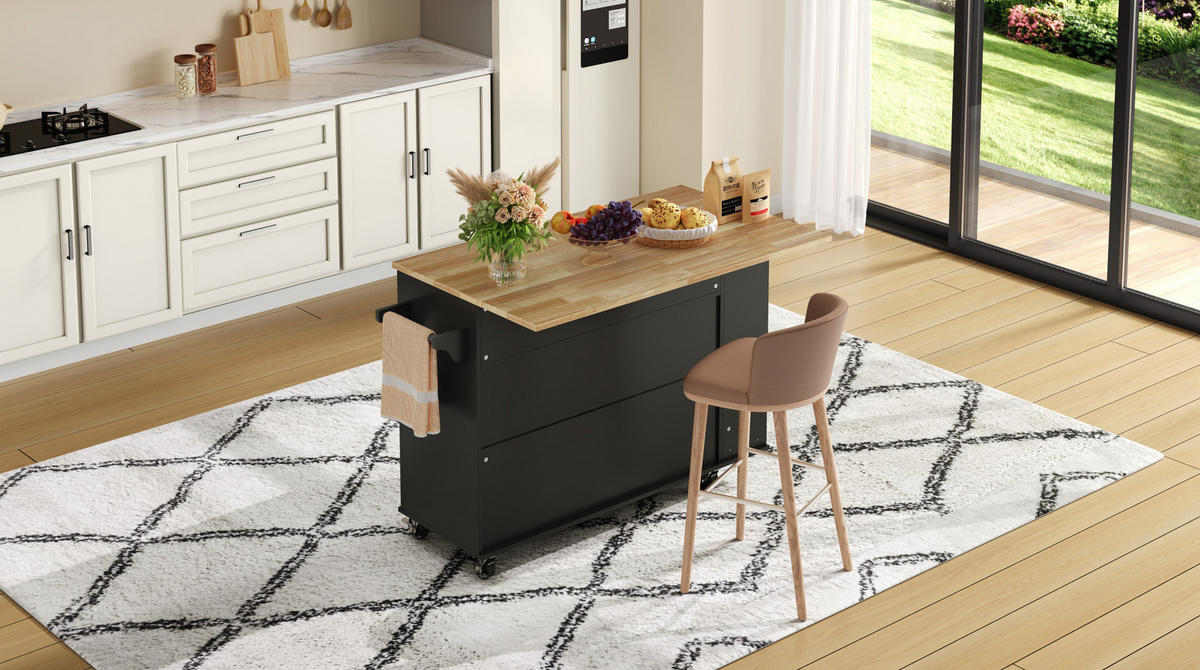 KÜCHENINSEL 120/89/45(70) cm Schwarz aus MDF mit klappbarer Arbeitsplatte - Schwarz, Holzwerkstoff (70/89/120cm) - OKMYHOME