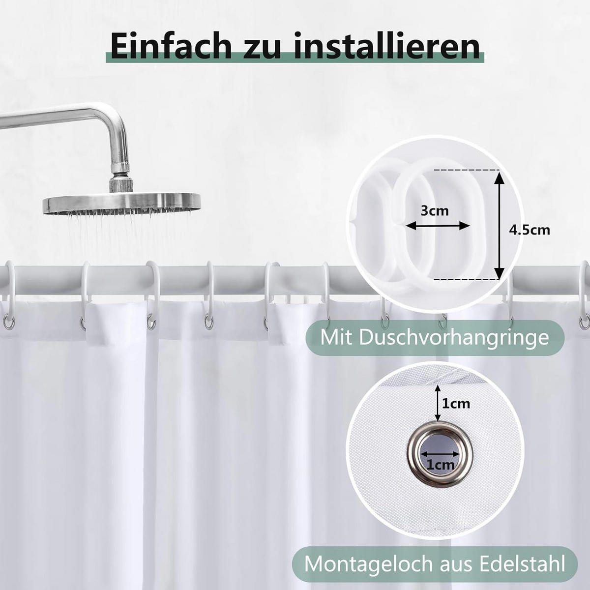 DUSCHVORHANG 120 x 180 cm Weiß Wasserabweisend Anti-Schimmel - Weiß, Kunststoff (120/180cm)