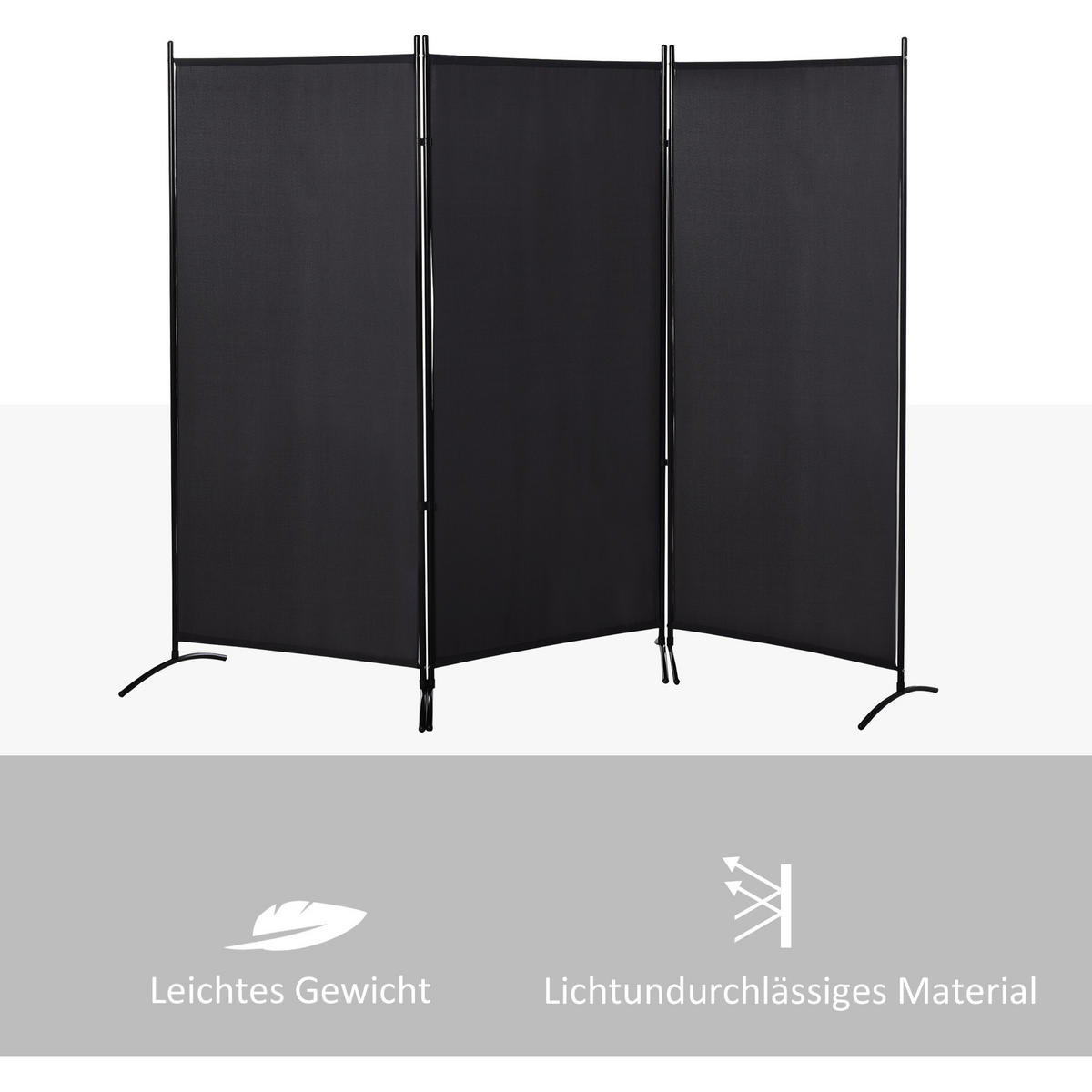 PARAVANT aus Polyester und Metall Schwarz - Schwarz, Metall (50/182cm) - HOMCOM