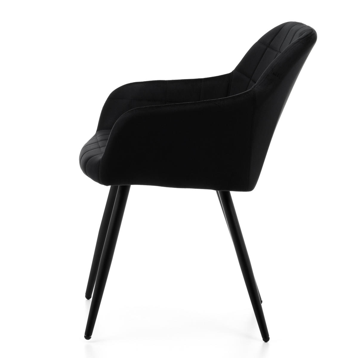 STUHL ORTE gepolstert mit Steppung - schwarz - Samt Velours - Schwarz, Textil/Metall (56/85/62cm) - NEW HOME