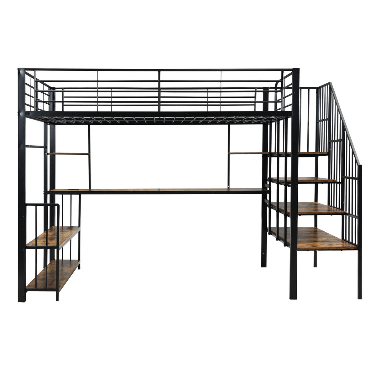 HOCHBETT 120x200 cm in Schwarz und Dunkelwalnuss mit Ladeanschluss - Schwarz, Metall (120/200cm) - IVMEU
