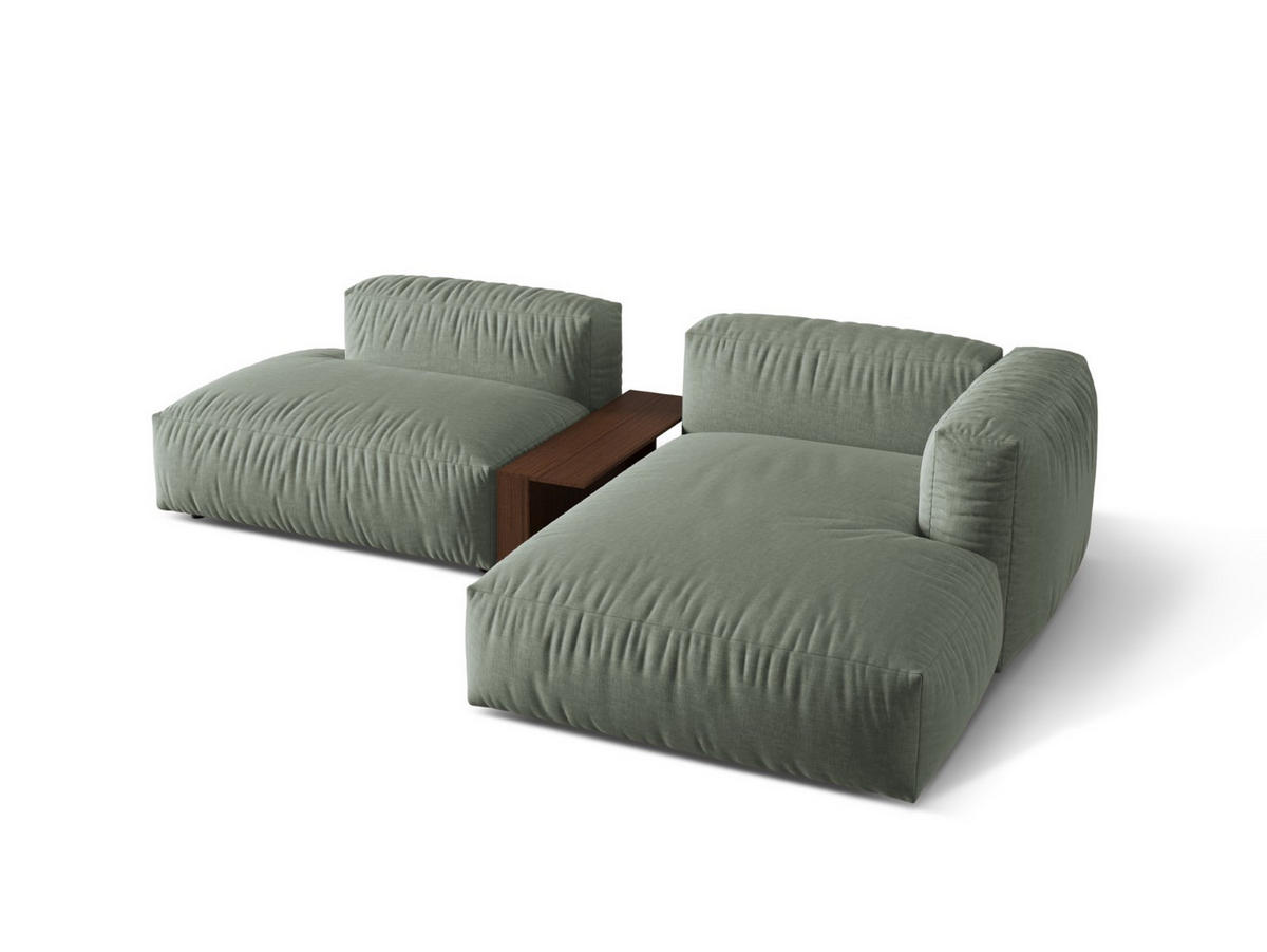 ECKSOFA modular rechts Martina aus strukturiertem Stoff moosgrün 2 Sitzplätze - Salbeigrün, Textil (176/285cm) - Micadoni