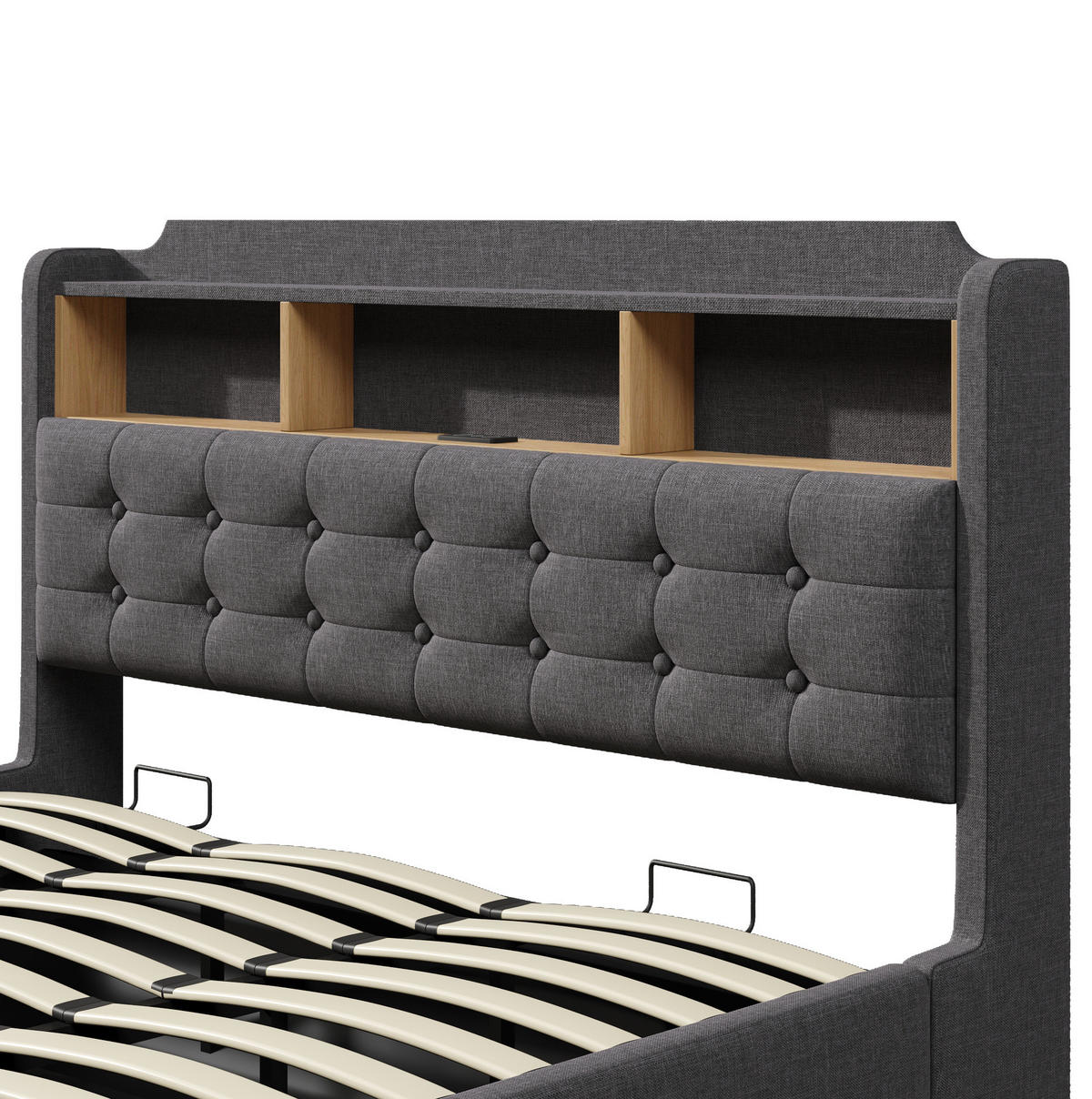 POLSTERBETT 180/200 cm aus Leinen und MDF mit LED-Lichtleiste, Grau - Grau, Textil (180/200cm) - OKMYHOME