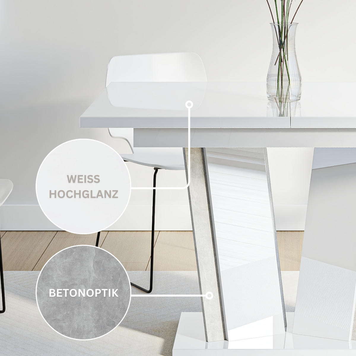 ESSTISCH Ausziehbar 120-160 cm Weiß glänzend - Weiß Hochglanz, Holzwerkstoff (160/80/75cm) - Home Collective
