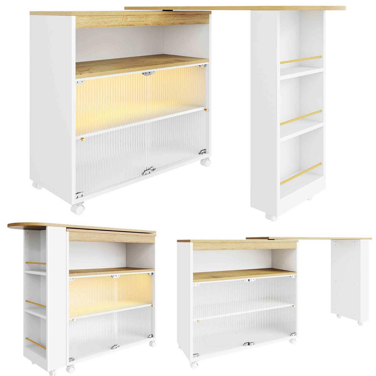 BARTISCH 138-204/39/105 cm in Weiß mit Stauraum und Rollen - Weiß, Holzwerkstoff (204/39/105cm) - BEAOK