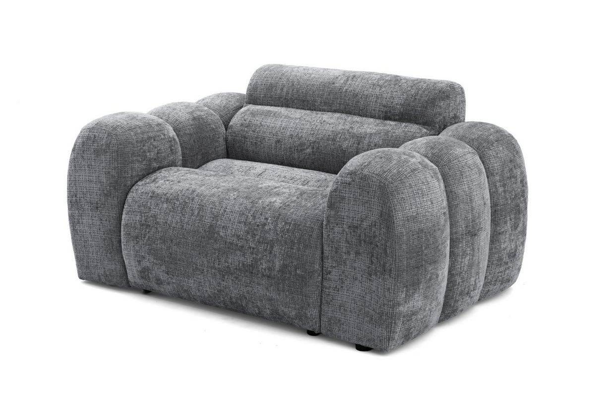 SESSEL VEER, Breite 131 cm Chenille Webstoff Dunkelgrau - Dunkelgrau/Schwarz, Holz/Kunststoff (131/75/92cm) - Muffo