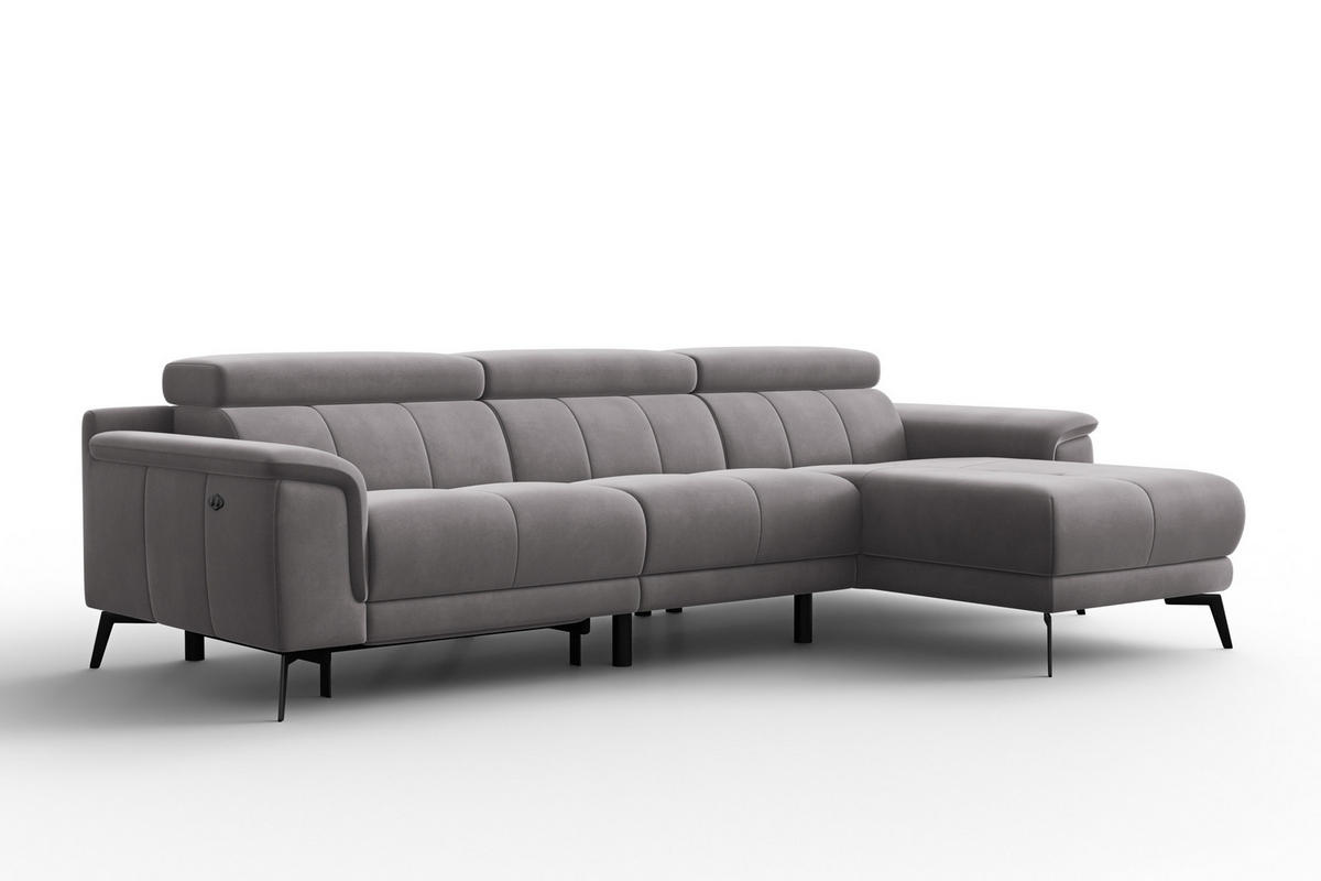 ECKSOFA FIERO 4-Sitzer RECHTS, Dunkelgrauer Veloursstoff - Dunkelgrau/Schwarz, Holz/Textil (288/170cm) - Courtois Laville