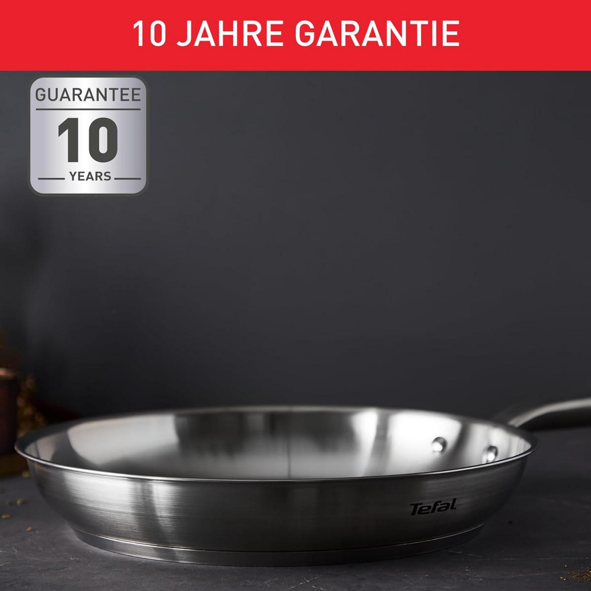 BRATPFANNE E49206 28cm Edelstahl, Unbeschichtet, Induktionsgeeignet, Genieteter Edelstahlgriff, Profi Pfanne, Ideal zum Anbraten & Saucen Zubereiten - Silberfarben, Metall (28cm) - Tefal