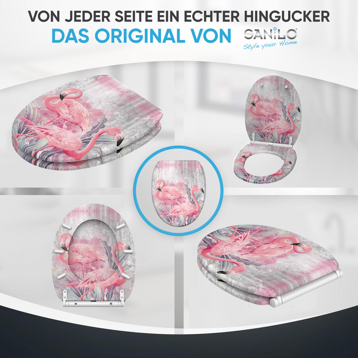 WC-SITZ mit Absenkautomatik & Top Fix Flamingo 2 - Pink, Holzwerkstoff (37.7/5.5/48cm) - Sanilo