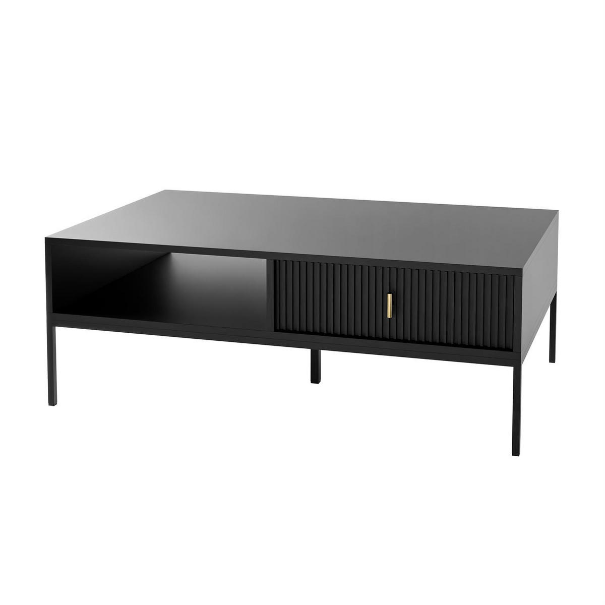 COUCHTISCH MIDNIGHT mit Schublade auf Gestell schwarz - Schwarz, Holzwerkstoff (68/104/39cm) - Lookway