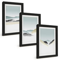 BILDER SET 3er Set - 20x30 cm Schwarzer Rahmen - Minimalistische Pastellberge - Schwarz, Kunststoff (20/30cm) - TULUP