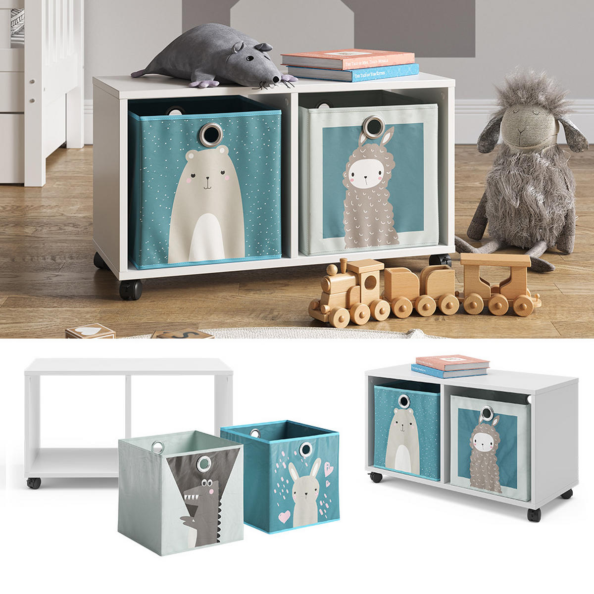 KINDERREGAL Weiß 72 x 42.4 cm mit 2 Faltboxen - Weiß, Holzwerkstoff (72/42.4/30.8cm) - Vicco