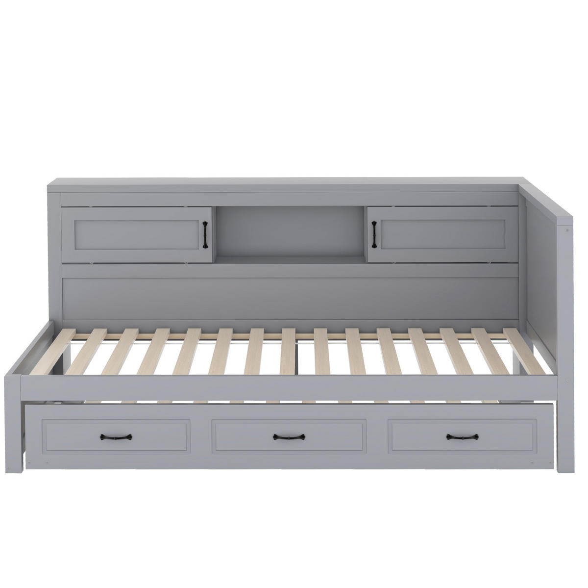 BETT 90/200 cm Grau mit Ausziehbett und LED-Beleuchtung - Grau, Holzwerkstoff (90/200cm) - Flora Grace