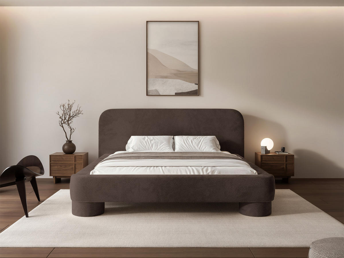 POLSTERBETT Frederico 140x200 cm Dunkelbraun Chenille – (Doppelbett mit Bettkasten, Lattenrost, rundes Kopfteil) - Dunkelbraun, Holz/Holzwerkstoff (140/200cm) - Ravio