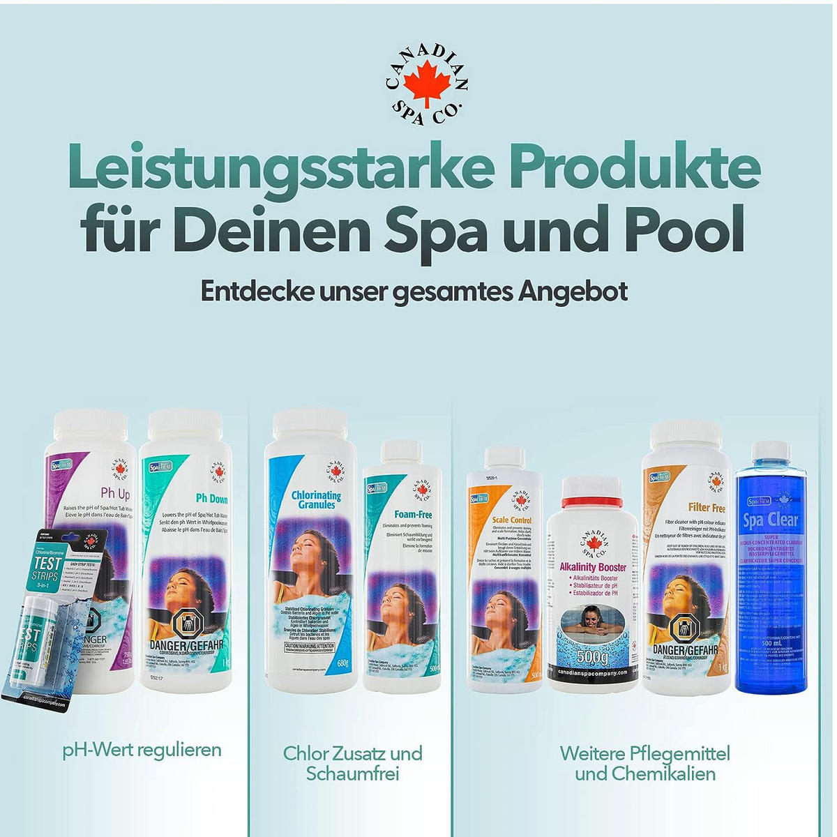 WHIRLPOOL-REINIGUNG 3-in-1 Teststreifen (50 Stück) - Weiß, Papier (4.5/7.5/4.5cm) - Canadian Spa Company