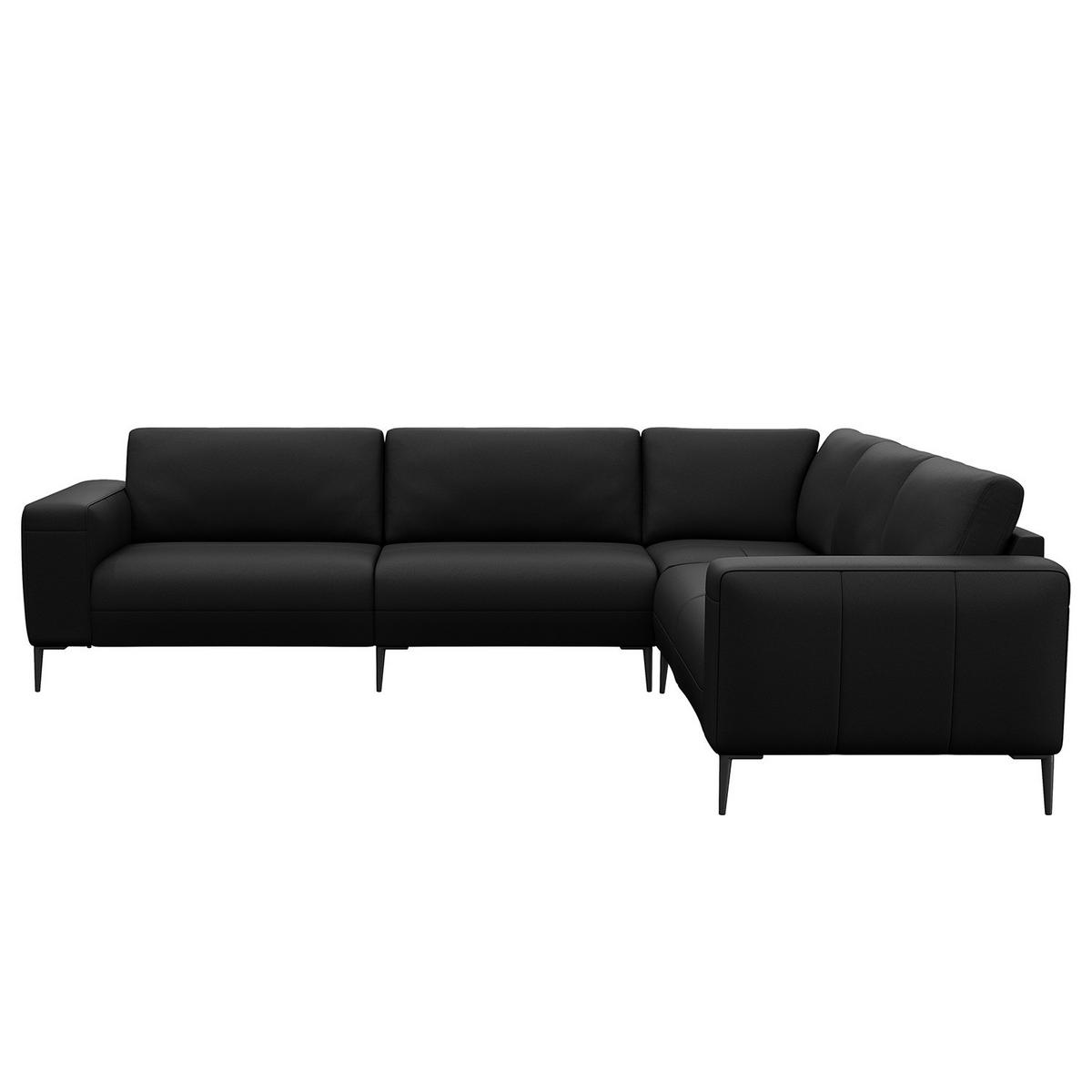 ECKSOFA mit Ottomane - Schwarz, Leder/Metall (290/230cm) - home24