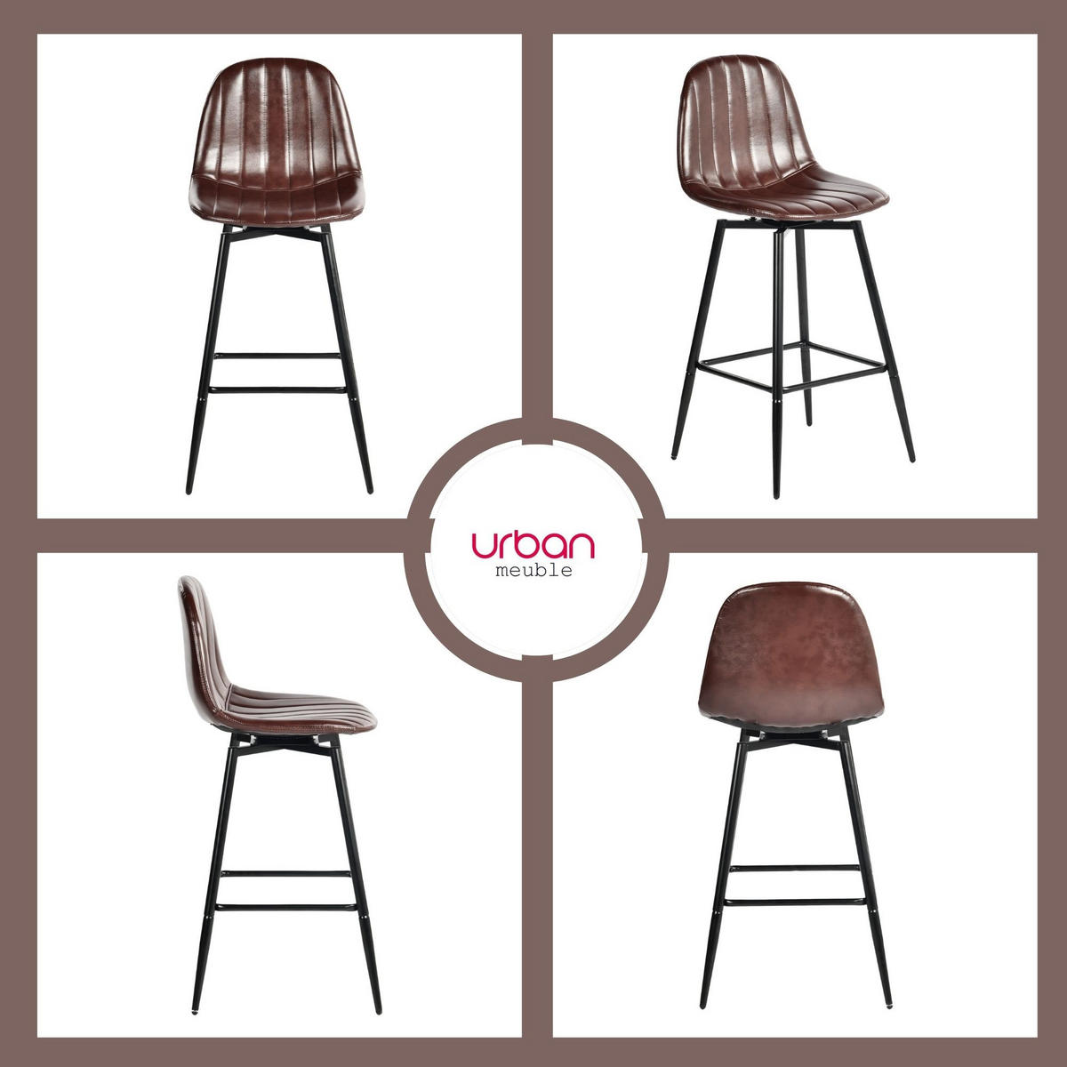 BARHOCKER Drehbare 2er-Set H67 cm - Rotbraun/Schwarz, Textil/Metall (42.5/97/46.5cm) - Urban Meuble