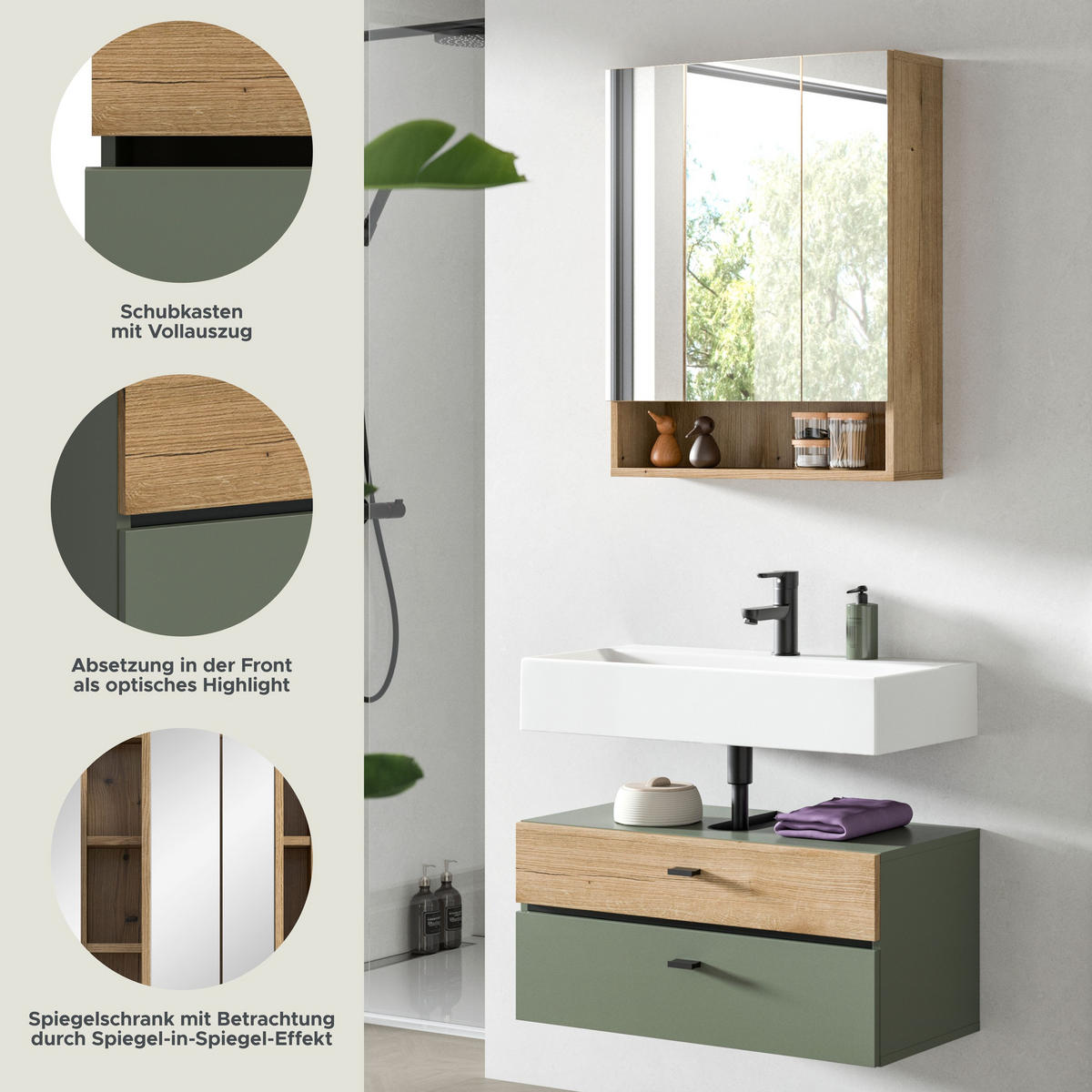 BAD-SET AQUA 2- tlg. (B/H/T: ca. 75/191/35 cm) in Sage Green/Sage Green - Grün, Holzwerkstoff (75/191/35cm)
