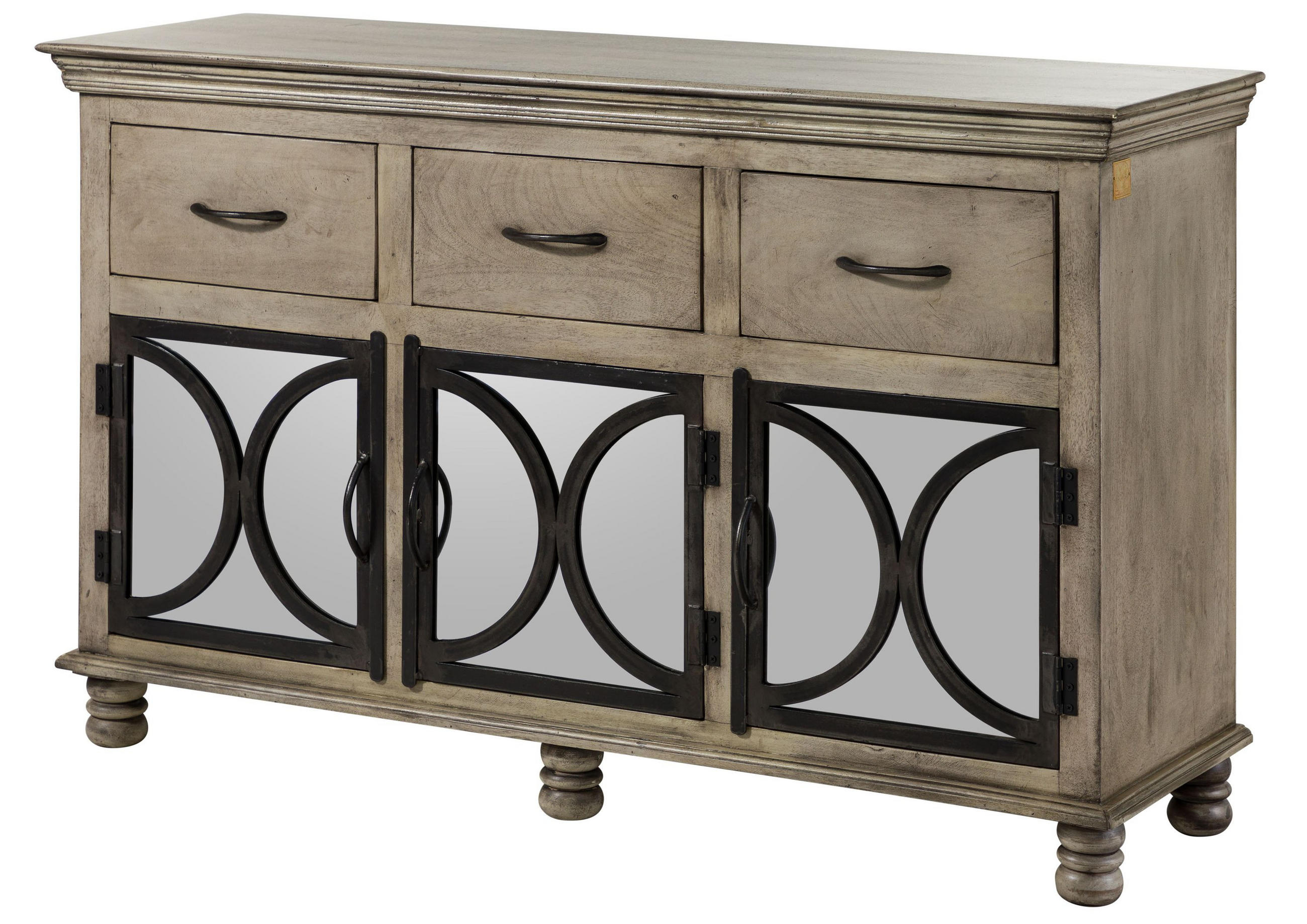 SIDEBOARD Mango 150x45x92 grau lackiert HERMITAGE #014 - Grau, Holz (150/60/45cm) - Massivmoebel24