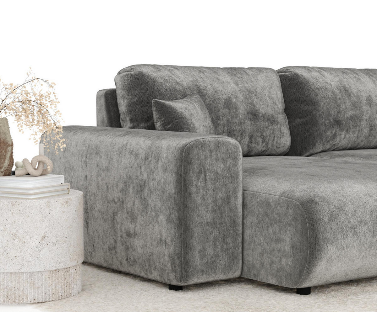 ECKSOFA Zanzibar Grau Chenille - Schwarz/Grau, Holz/Holzwerkstoff (237/144cm) - Maison de Reve