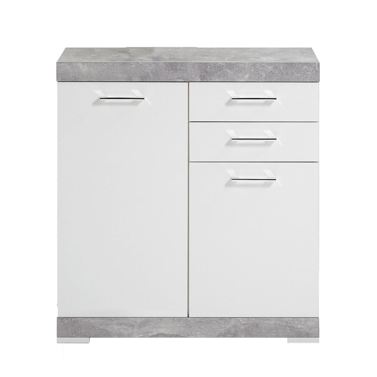 SIDEBOARD mit 2 Türen und 2 Schubladen L80cm - Bristol - Weiß/Grau, Holzwerkstoff (34.9/89.9/80cm) - Calicosy