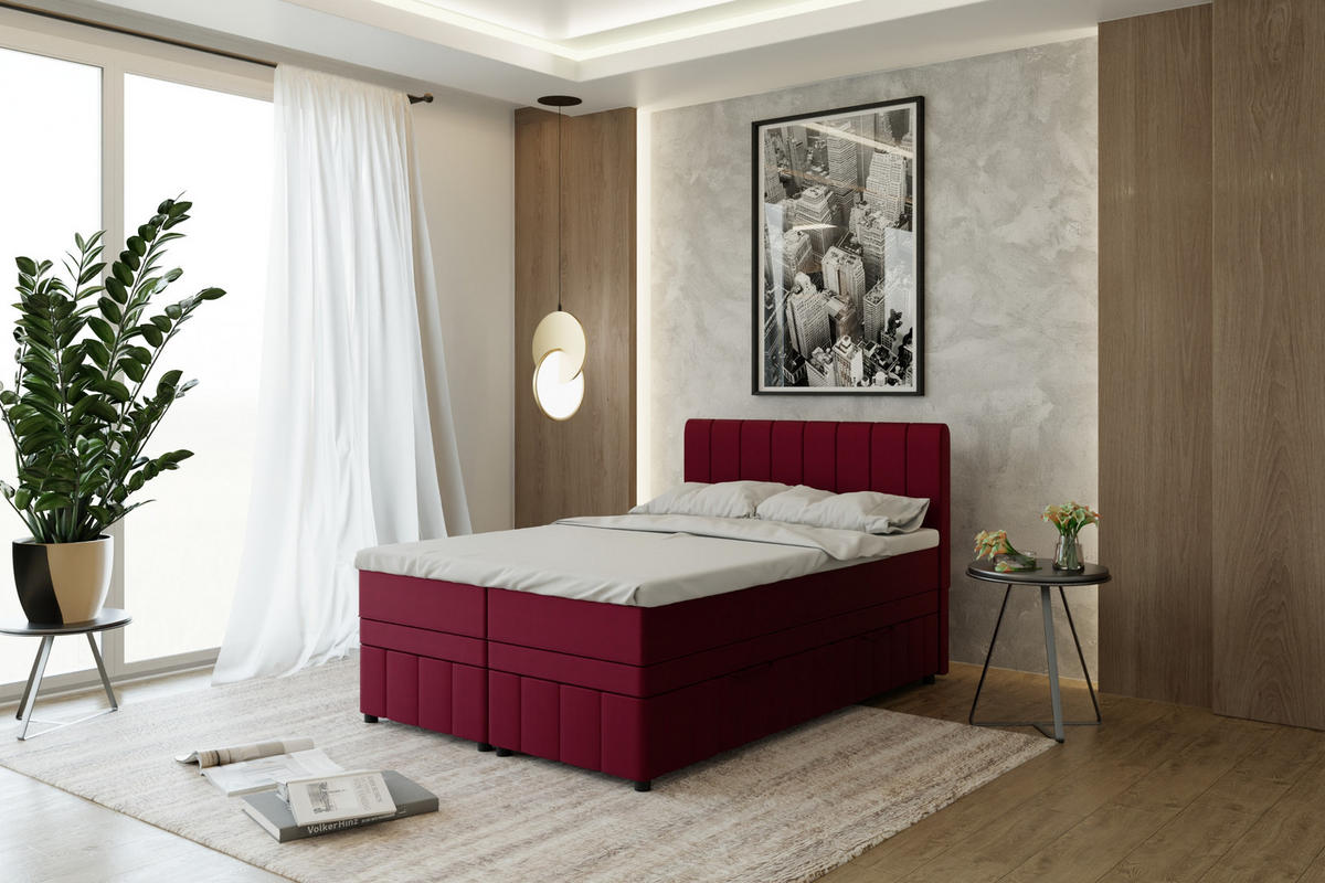 BOXBETT AVALON 140 x 200 cm mit Bettkasten und Topper - Rot - Rot, Holz - Panda Möbel