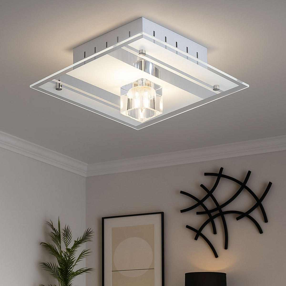 DECKENLEUCHTE Metall Silber kristall 2er Set - Silberfarben, Glas (18/18/8cm)