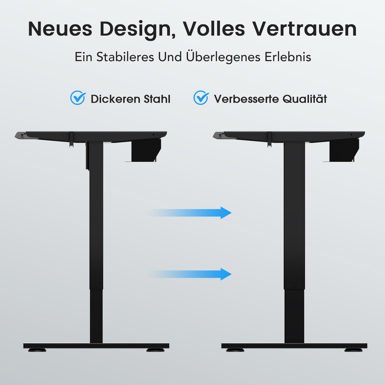 SCHREIBTISCHGESTELL elektrisch höhenverstellbar, 69–117 cm, Memory-Funktion, Antikollision, USB-A & Type-C, für Tischplatten 100–180 cm x 50–80 cm - Schwarz, Metall (120/60/69cm) - HOMAVO