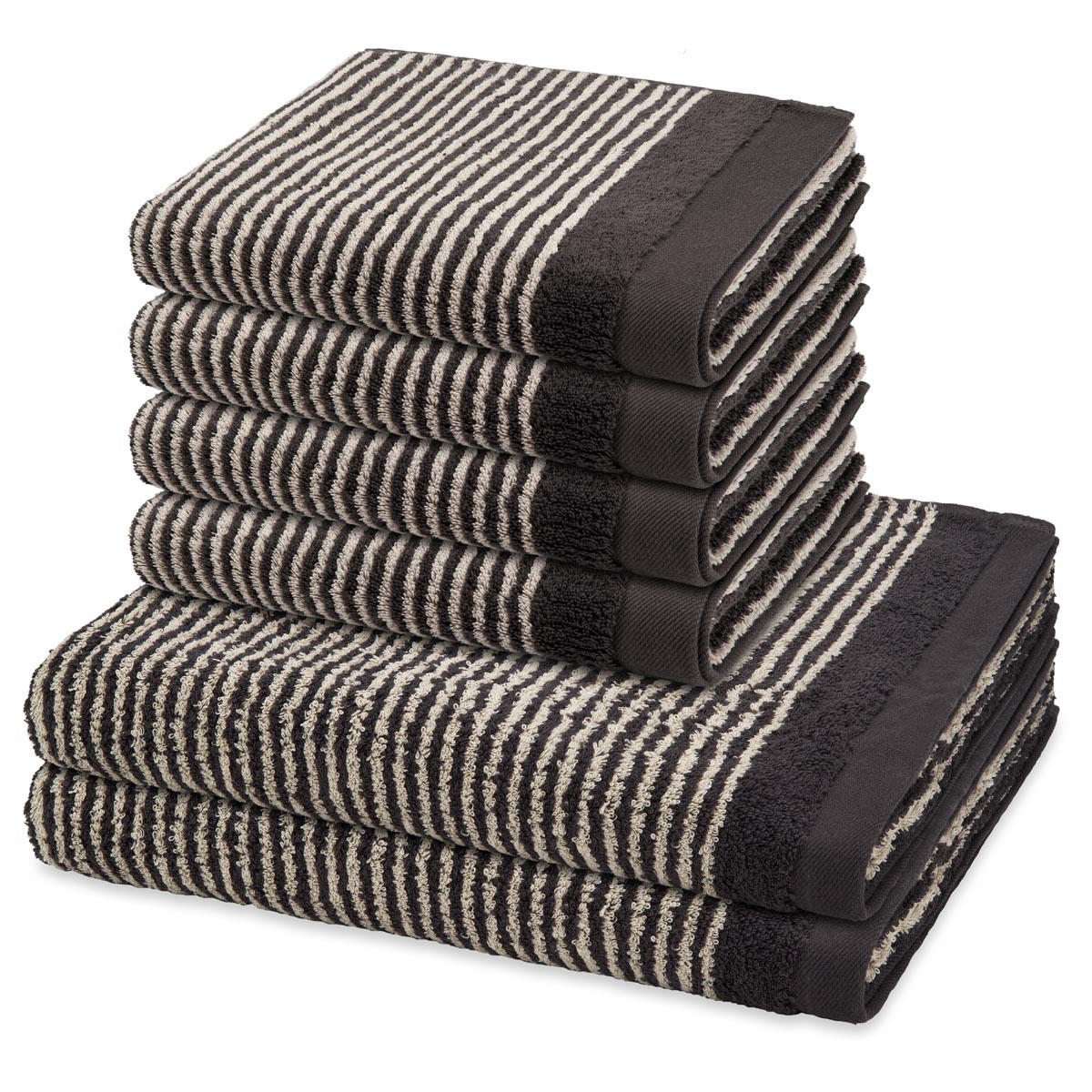 FROTTIERSET Stripes 6-teilig - Dunkelgrau, Textil (50/100cm) - Ross