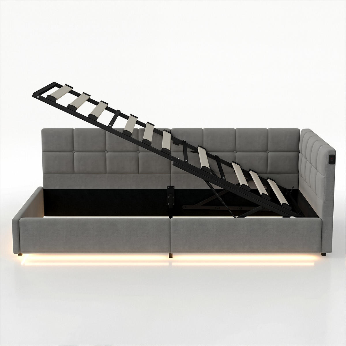 POLSTERBETT Modern 90/200 cm mit Bettkasten & LED-Schwebeeffekt Samtoptik Grau - Grau, Textil (90/200cm) - Creahappy