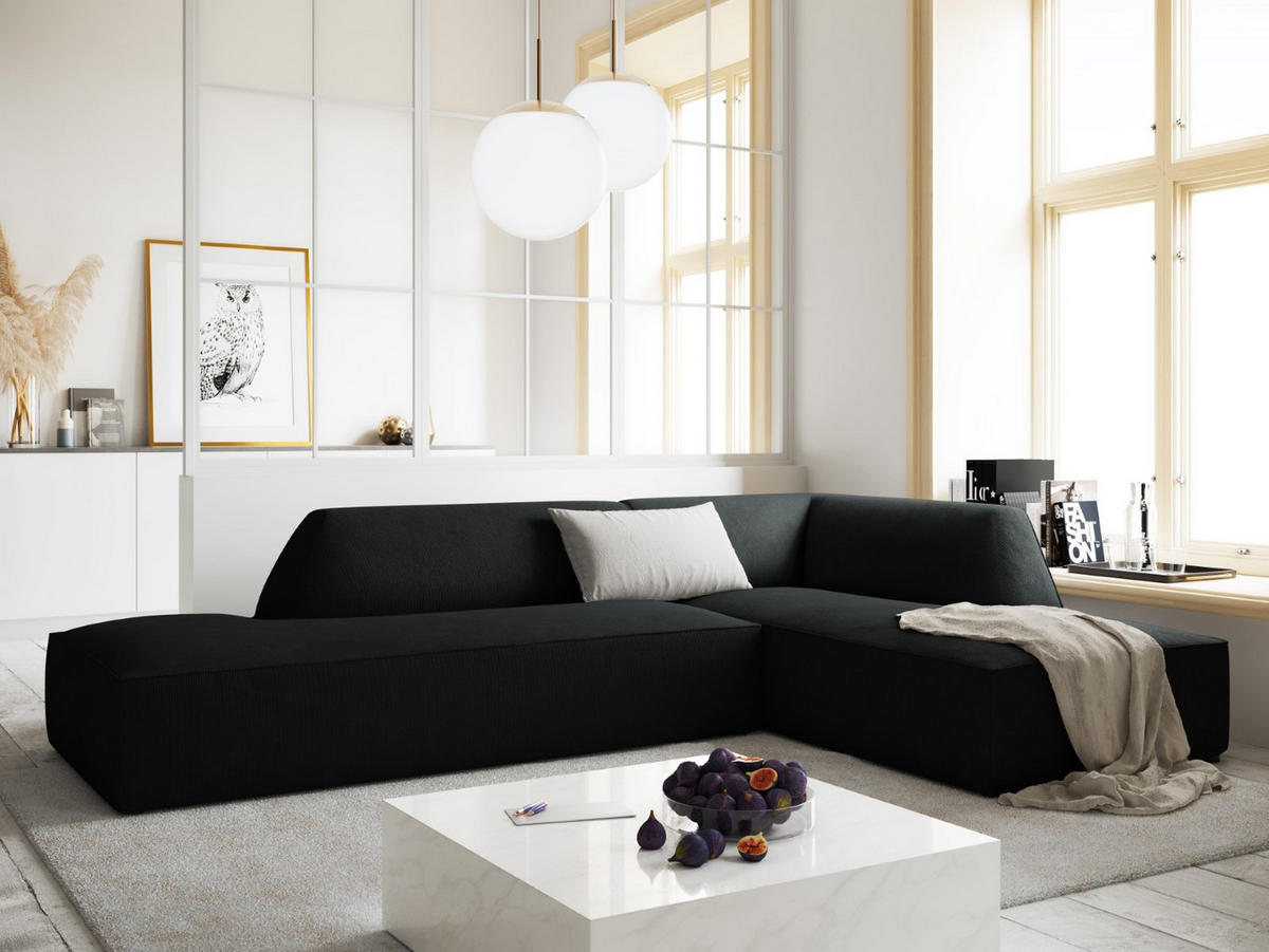 ECKSOFA rechts Ruby aus Cord schwarz 4 Sitzplätze - Schwarz, Textil (180/273cm) - Micadoni