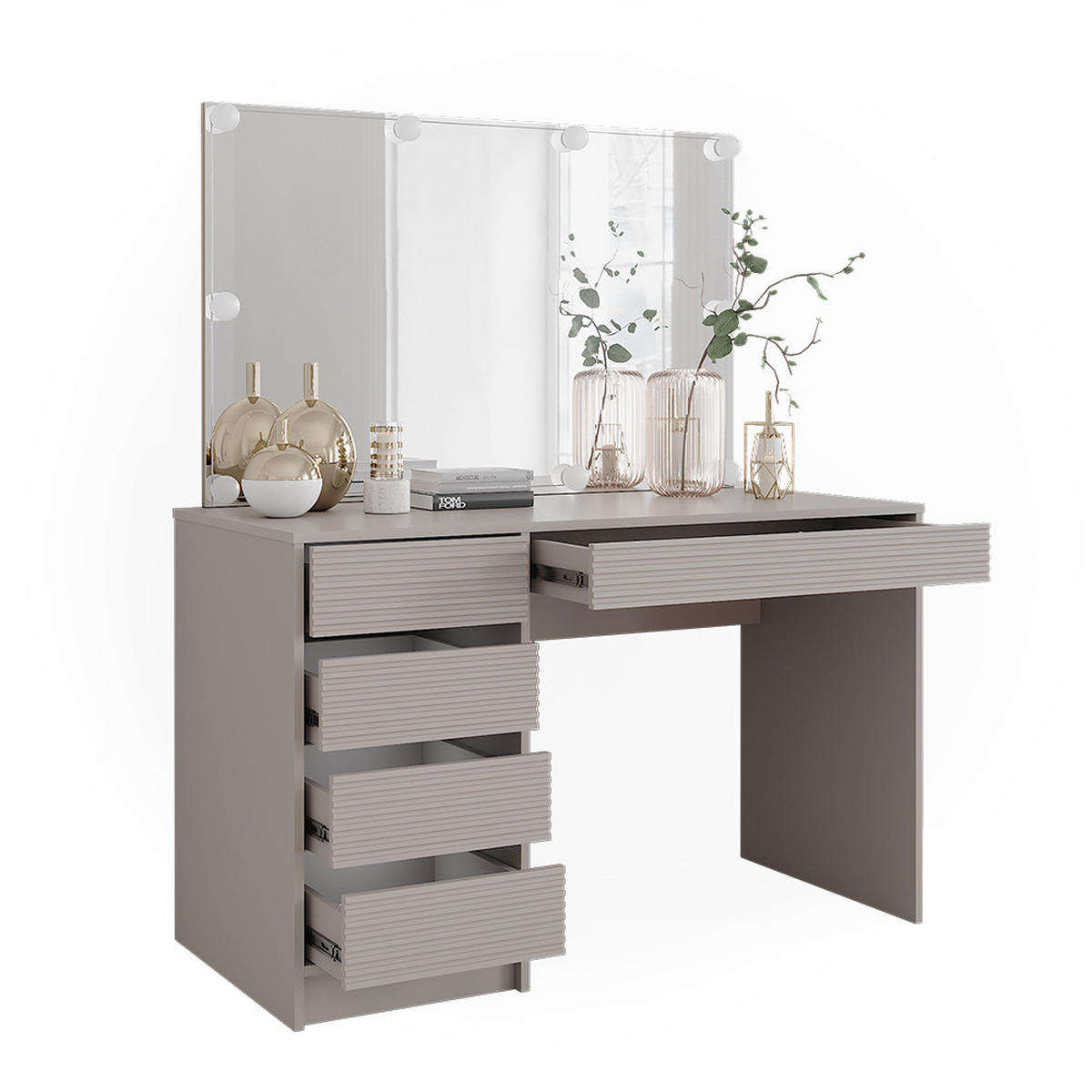 SCHMINKTISCH Sherry Cashmere 120 cm mit Spiegel & LED-Beleuchtung - Kaschmir, Holzwerkstoff (120/75/55cm) - Vicco