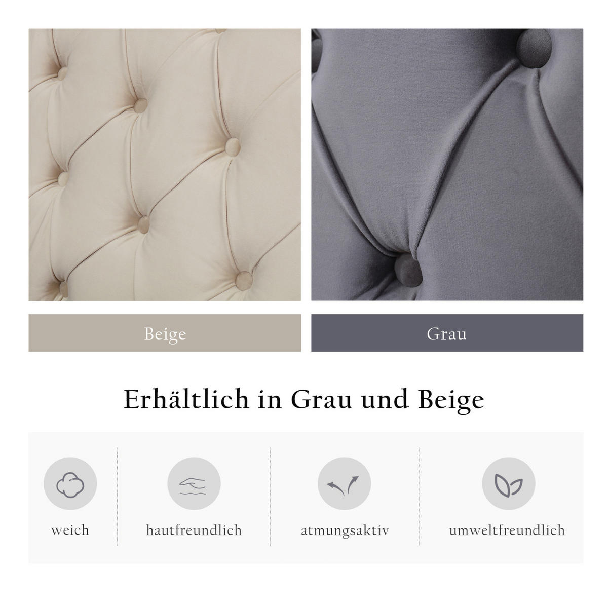 POLSTERBETT 180/200 cm Grau aus Samt mit Bettkasten - Grau, Textil (180/200cm) - OKMYHOME