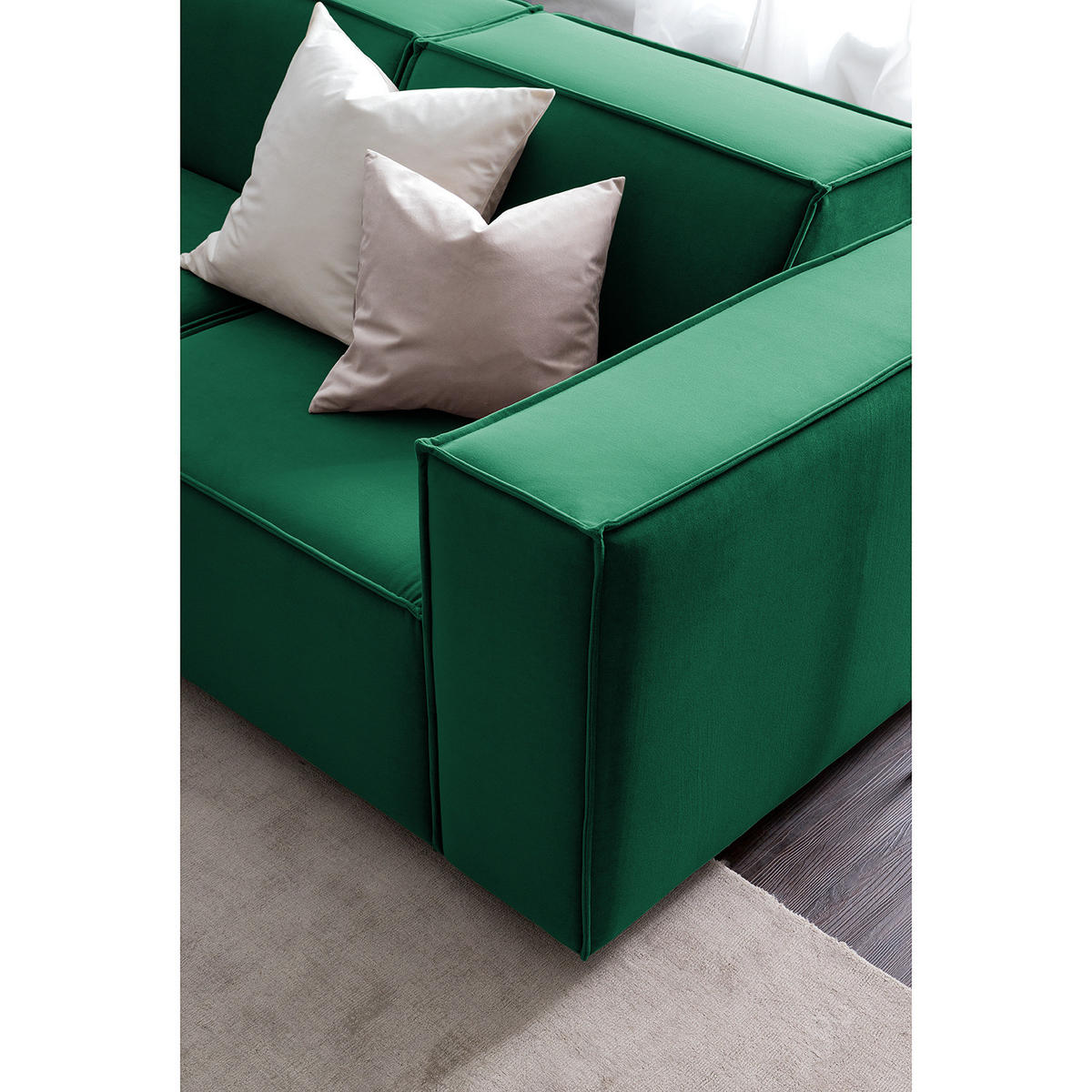 ECKSOFA mit Ottomane - Dunkelgrün/Schwarz, Kunststoff/Textil (260/234cm) - home24