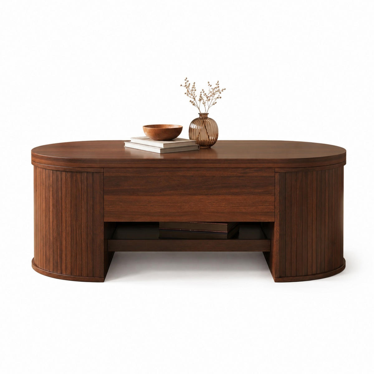COUCHTISCH in Walnuss 110/55,5/40 cm aus MDF mit Hubplatte, verstecktem Stauraum und ausziehbarer Ablage - Nussbaumfarben, Holzwerkstoff/Metall (55.5/110/55cm) - CHICFURN