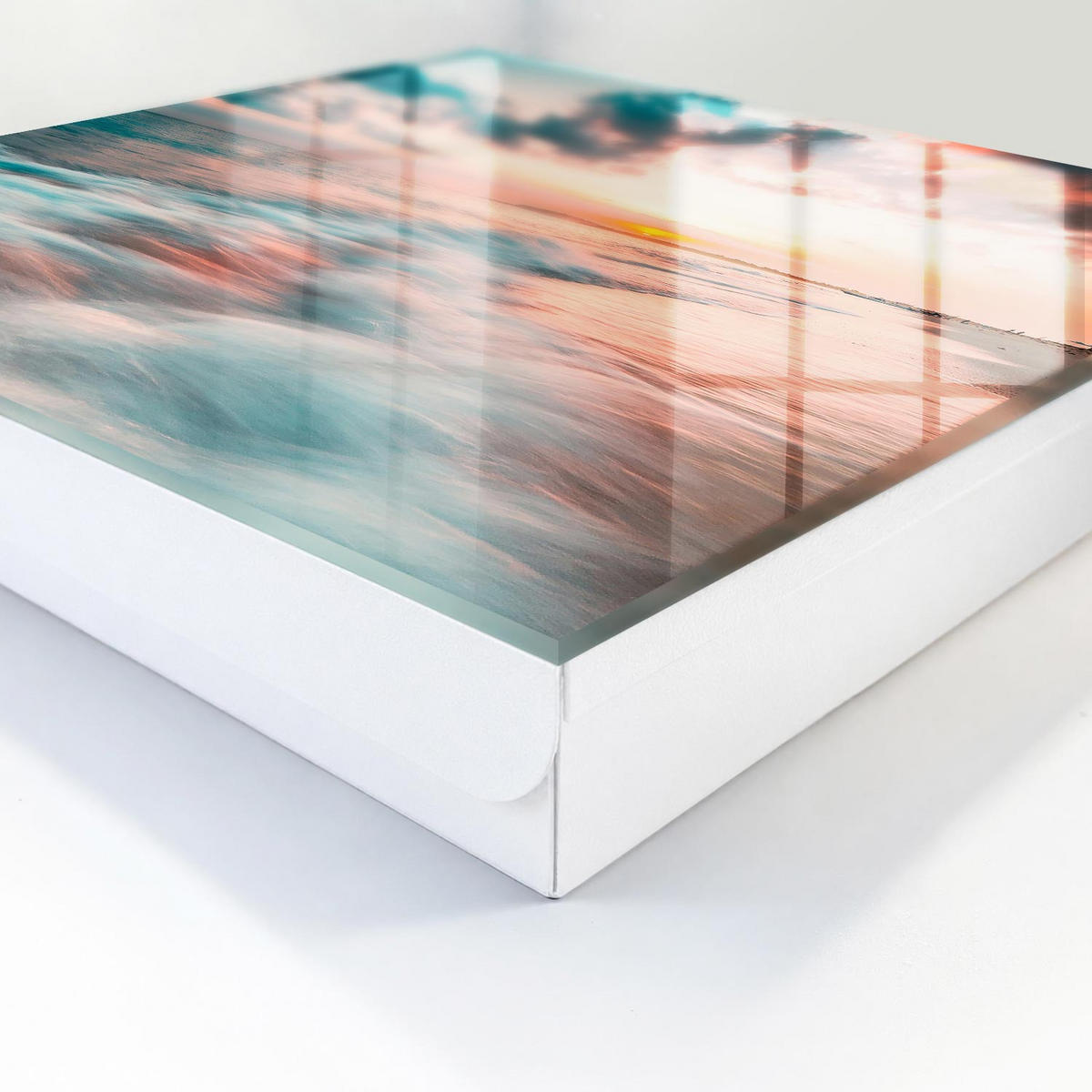 SCHLÜSSELBOX Weiß 30x30 cm – Türöffnung nach rechts - Sonnenuntergang - Orange, Metall (30/30/5cm) - TULUP