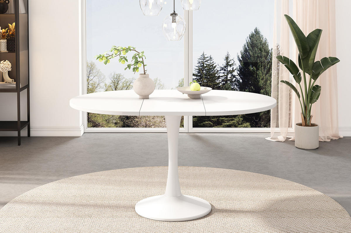 RAZTEGLJIVA jedilna miza 100/140 x 100 x 75 cm, ovalna oblika, prostorsko varčna in enostavna za vzdrževanje, Bela - bela, leseni material (140/100/75cm) - Redom