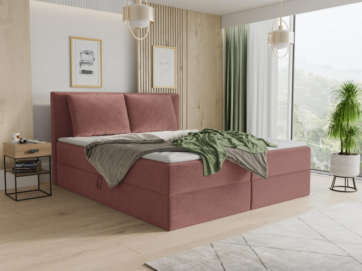 BOXBETT Egro - 160x200 - pink (Kronos 29, Velvet) - Pink/Schwarz, Holz/Holzwerkstoff (160/200cm) - Sofnet