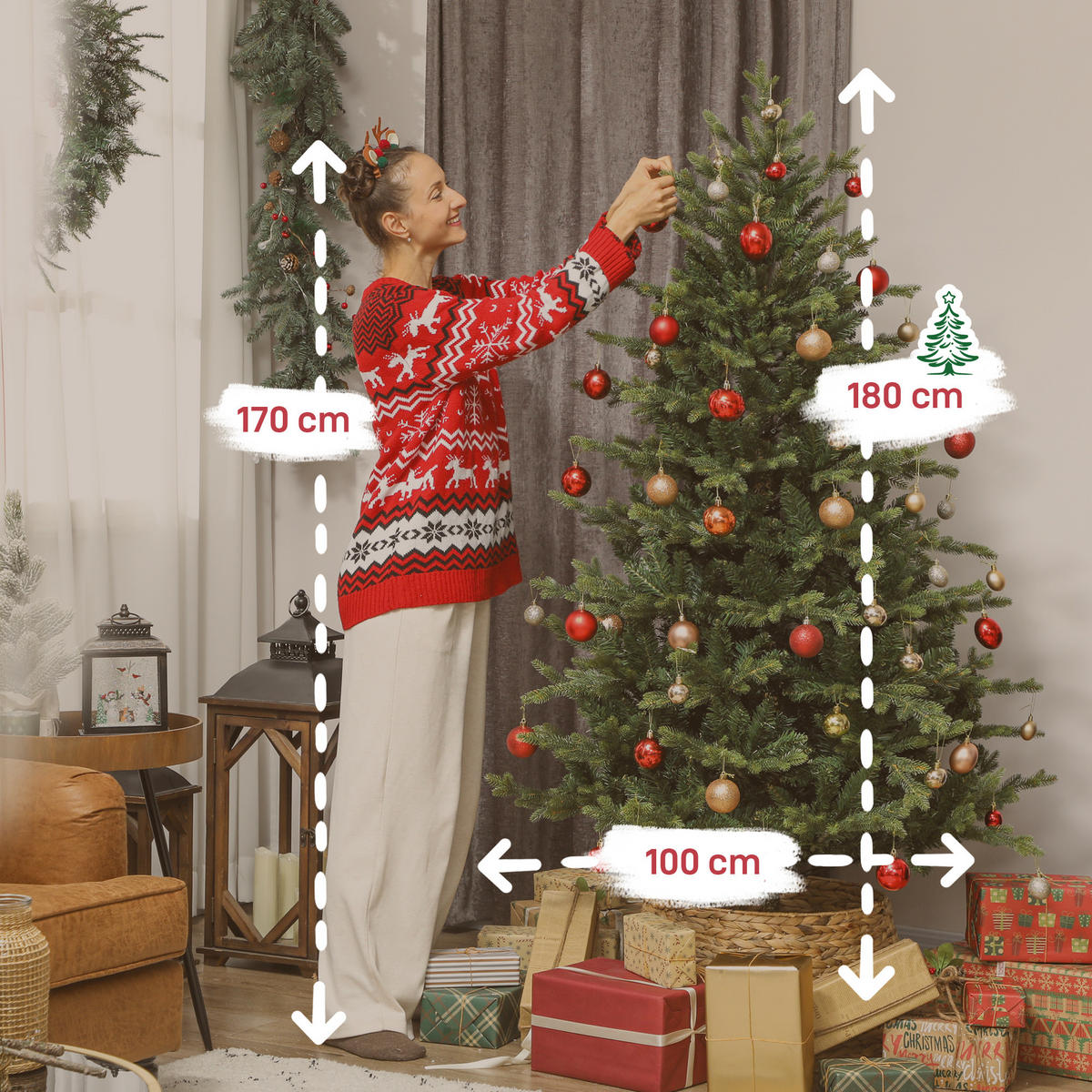 WEIHNACHTSBAUM künstlich 180 cm Christbaum mit dichten Zweigen Grün - Grün, Kunststoff (180cm) - HOMCOM