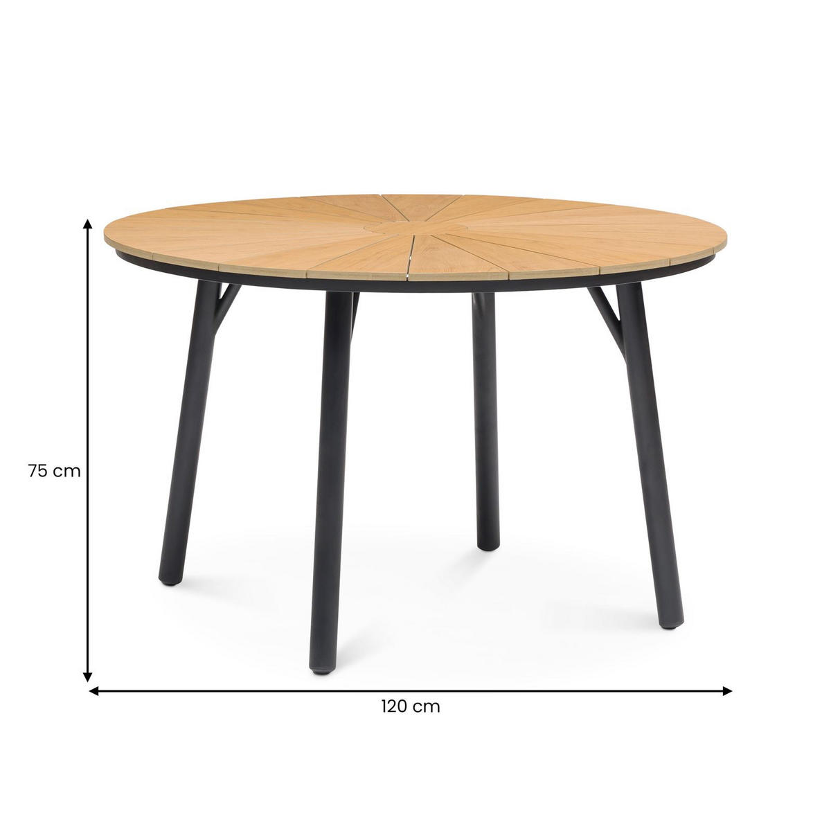 GARTENTISCH AGAPE - Schwarz/Naturfarben, Metall (120/120/75cm) - IDIMEX