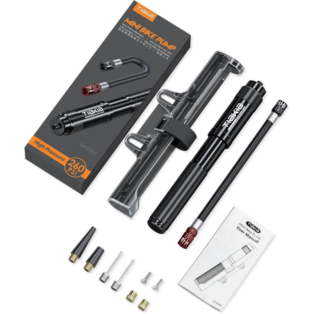 FAHRRADPUMPE Mini 260PSI Aluminiumlegierung Schwarz - Schwarz, Metall (1/1/33.5cm)