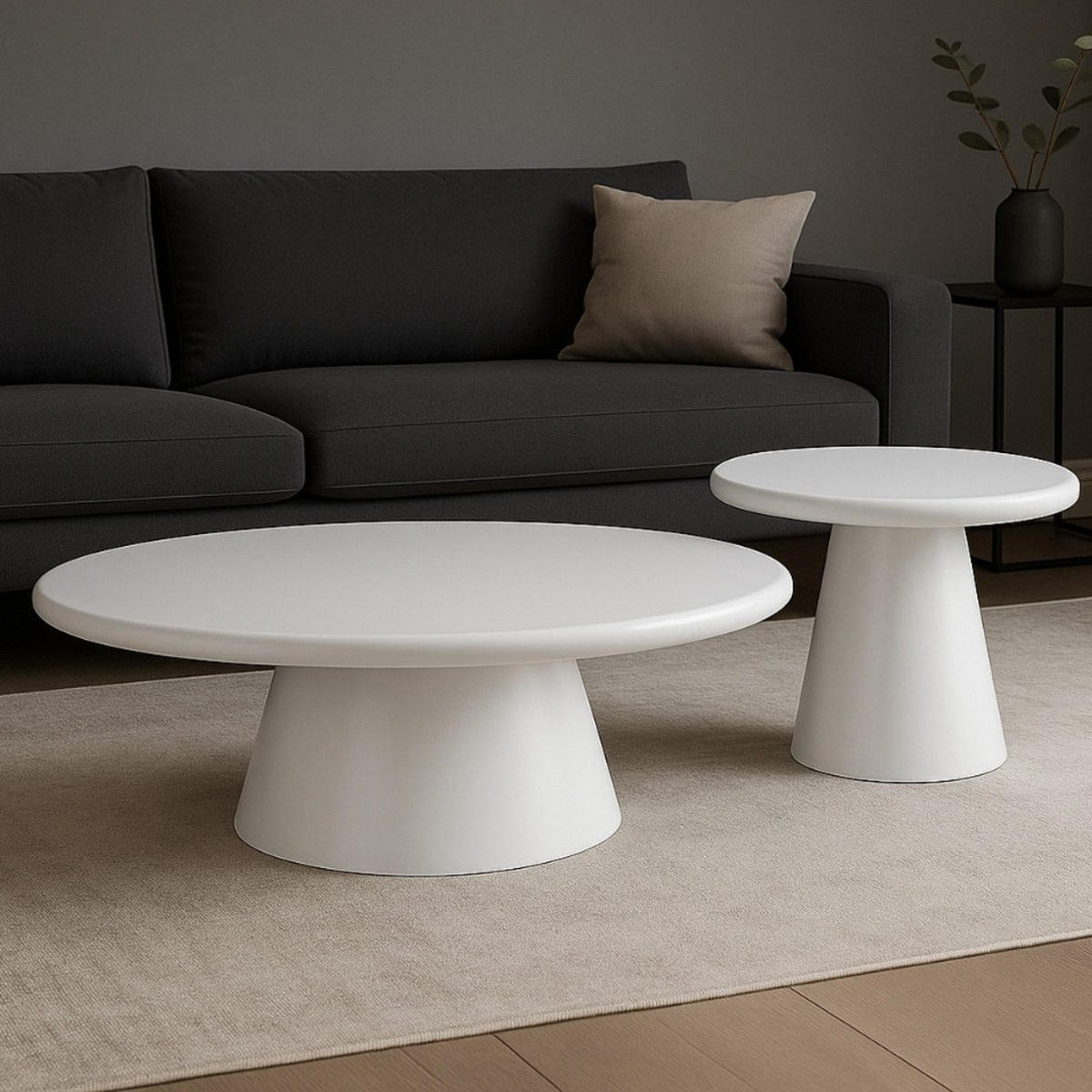COUCHTISCH-SET BOBBIO 2-teiliges Lounge-Tisch-Set im skulpturalen Design - Weiß, Holz (90/90/35cm) - alesvelt