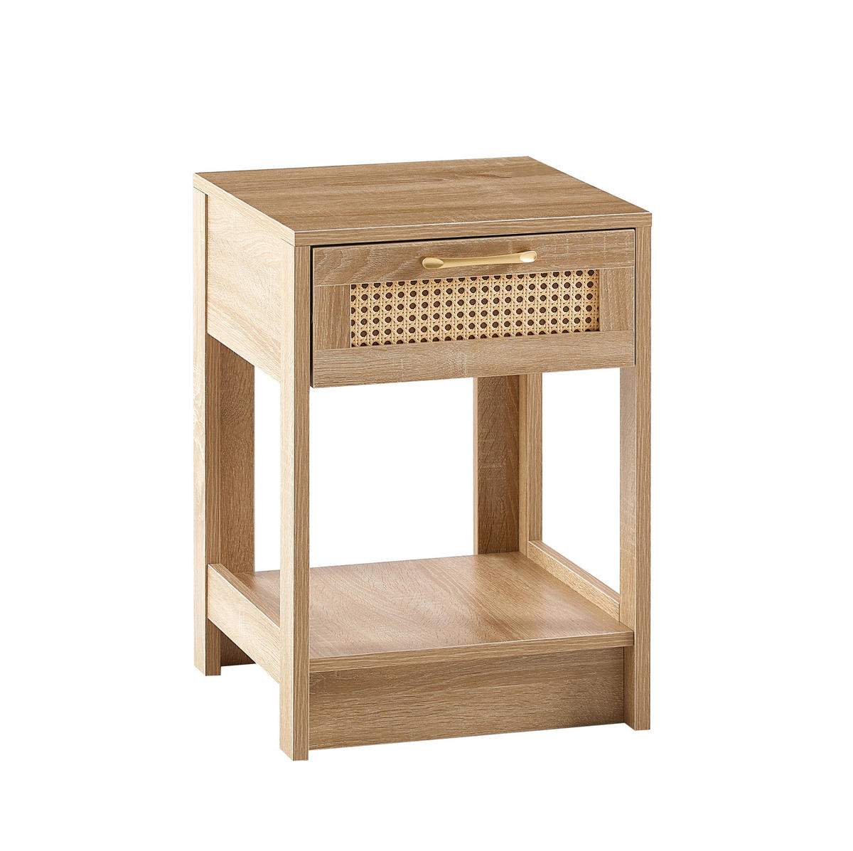 NACHTTISCH 40/40/55 cm in Natur mit Rattanfront und Schublade - Hellbraun, Holzwerkstoff (40/55/40cm) - Flora Grace