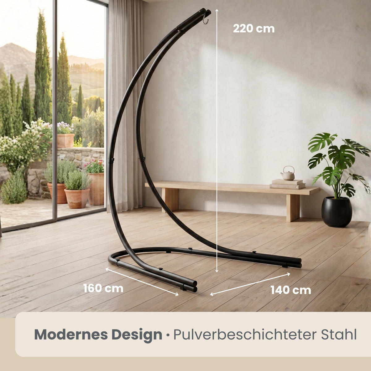 XL HÄNGESTUHL mit Gestell 210/140 cm , Blau/Schwarz - Blau, Textil (140/210/160cm) - Amanka