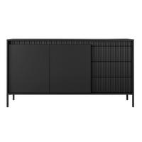 SIDEBOARD Trentinis 2T 3S Schwarz 153,5/81,4/39,5 cm – Geriffelten Fronten - Schwarz, Holzwerkstoff/Metall (153.5/81.4/39.5cm) - AX Living